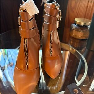 Lipsy Tan Ankle Boots with Buckle Detail